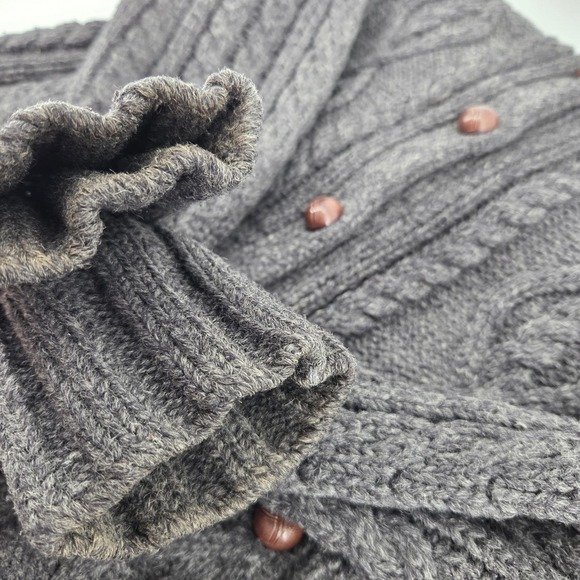 GAP Cable Knit Chunky Cardigan Gray Women's Large Roll Collar Academia Old Money - Picture 7 of 8